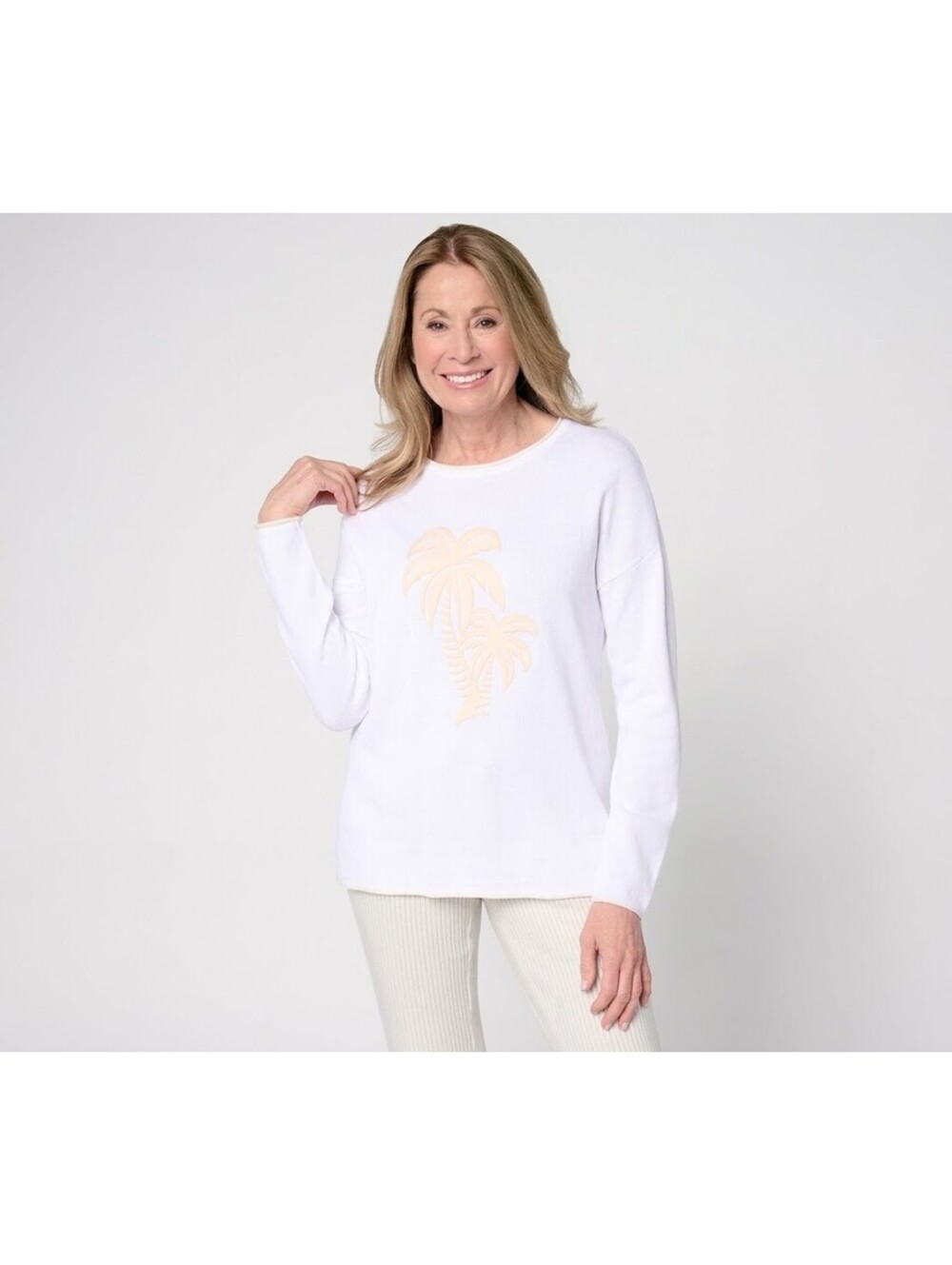 Belle Beach by Kim Gravel Oh Palm Down! Tonal Summer Sweater White Size XX-Small